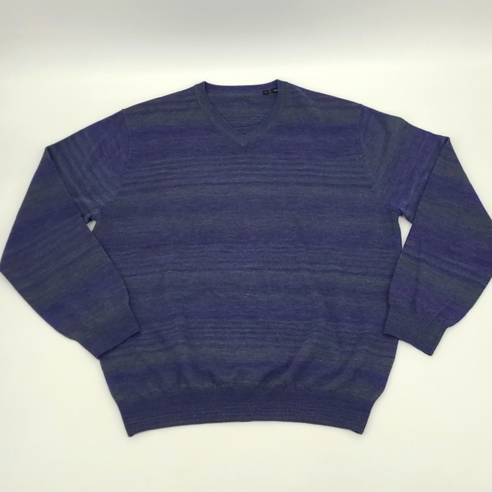 Bugatchi Gradient Striped V Neck Wool Sweater‎ Men's Size XLarge
